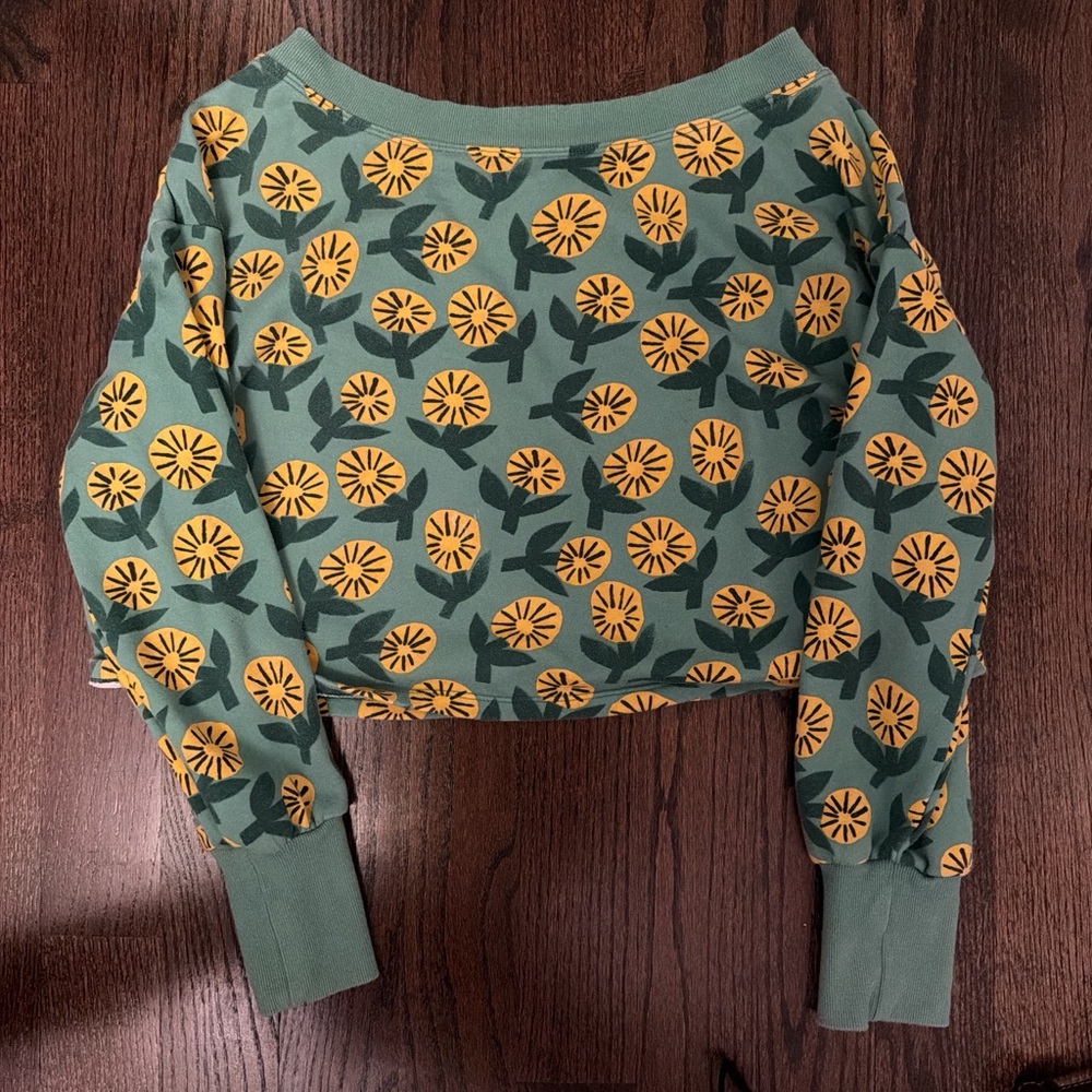 Floral Green and Yellow off the shoulder sweatshirt anthropology medium